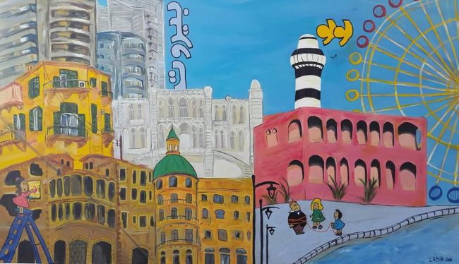 Lamia Oubari, Little Lulu in Beirut, 70x120cm, Ακρυλικά και μαρκαδόροι σε καμβά